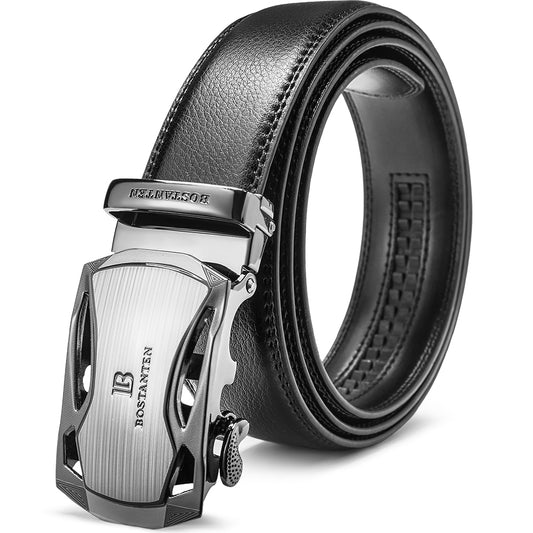 Big Sale New BOSTANTEN Men's Leather Ratchet Dress Belt with Automatic Sliding Buckle