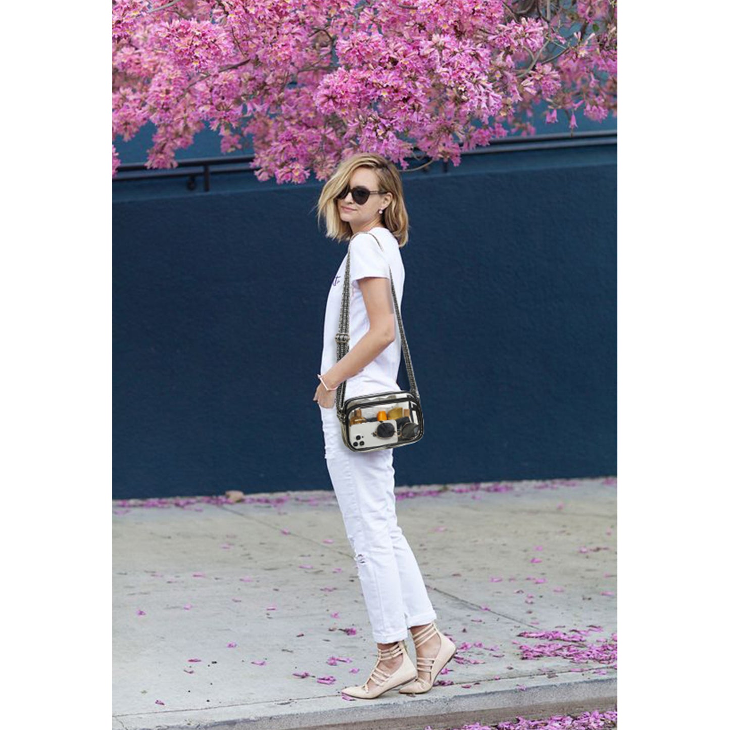 BOSTANTEN Clear Crossbody Purse for Women Triple Zip Cell Phone Handbag with Colored Shoulder Strap