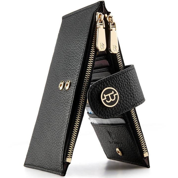 BOSTANTEN Leather Wallets for Women RFID Blocking Slim Bofild Purse Card Holder with Zipper Pocket