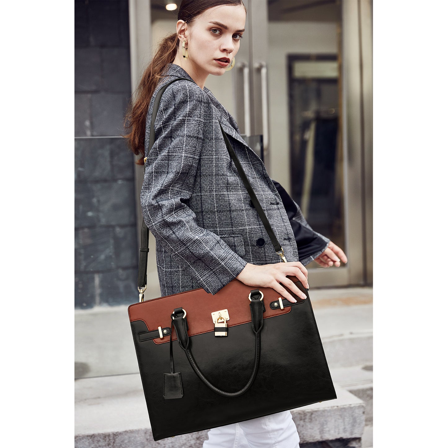 BOSTANTEN Briefcase for Women 15.6 inch Leather Laptop Bag Vintage Slim Lawyer Business Bag Stylish Work Purse