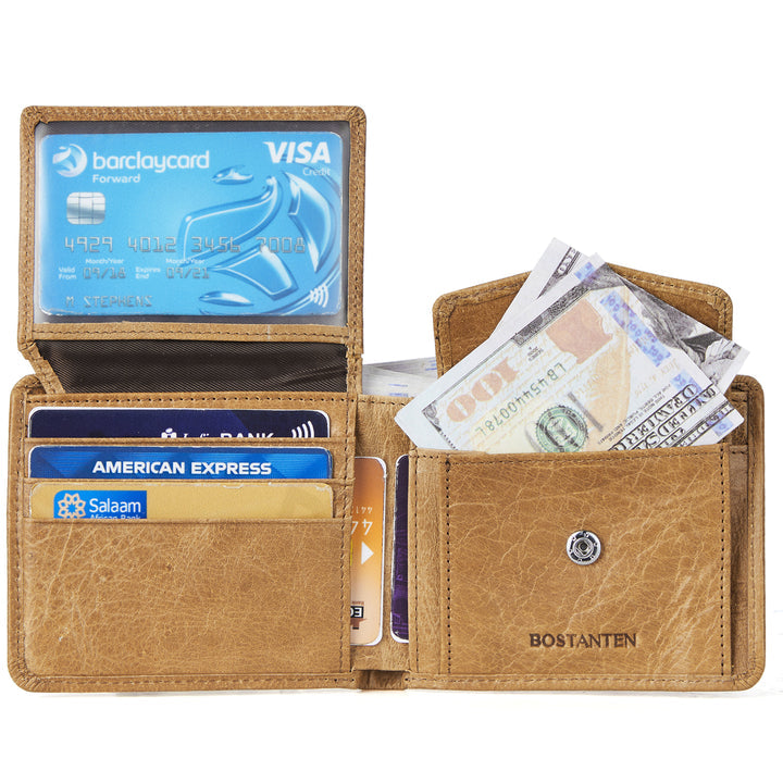 BOSTANTEN Genuine Leather Wallets for Men Bifold RFID Blocking Wallet with 2 ID Window