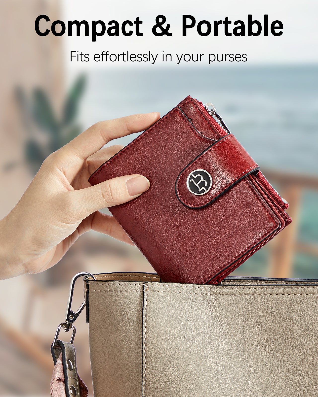 BOSTANTEN Women Leather Wallet Small RFID Blocking Bifold Zipper Pocket Wallet Card Case with ID Window