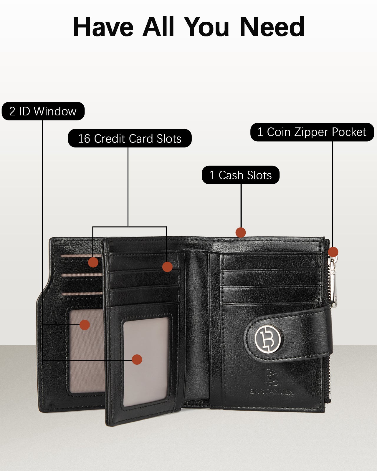 BOSTANTEN Women Leather Wallet Small RFID Blocking Bifold Zipper Pocket Wallet Card Case with ID Window