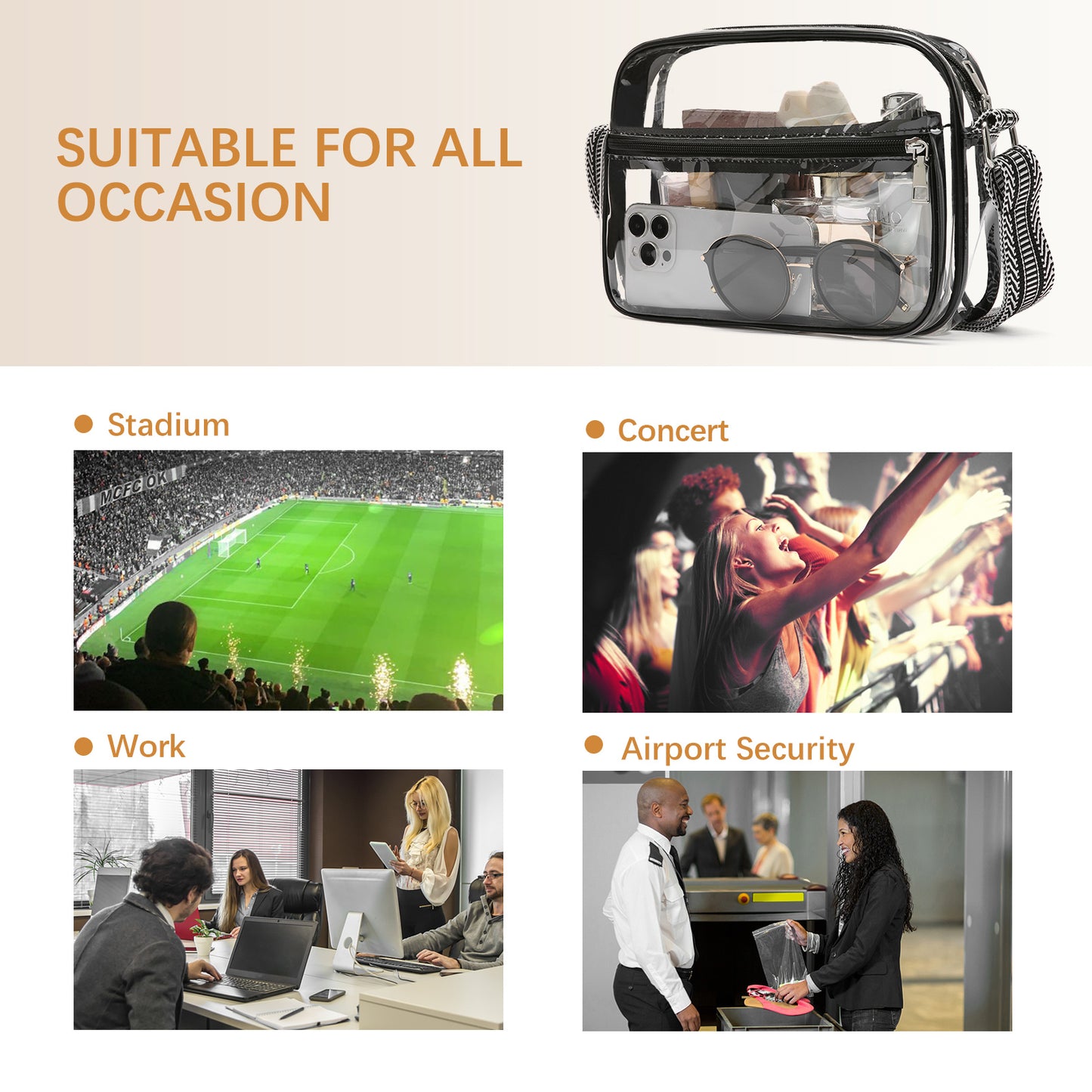 BOSTANTEN Clear Purses for Women Stadium Approved Small Crossbody Bags Trendy for Concerts Sports