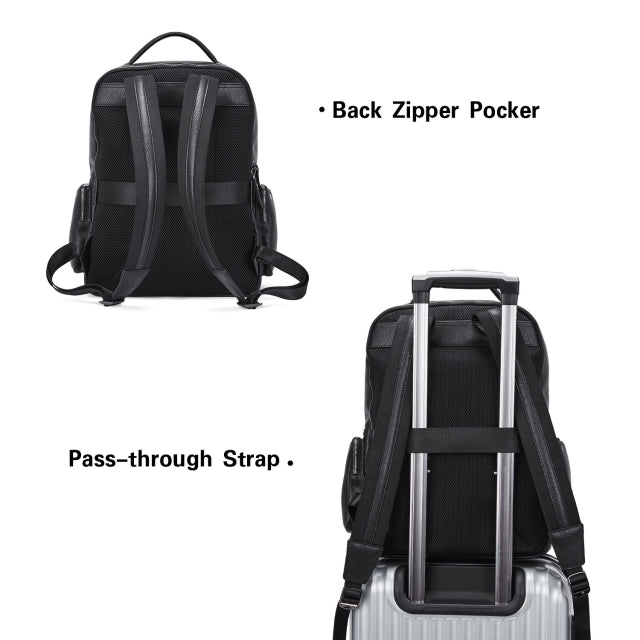 BOSTANTEN Men Leather Backpack 15.6 inch Laptop Backpack Travel Business Office Bag Large Capacity School Bookbag
