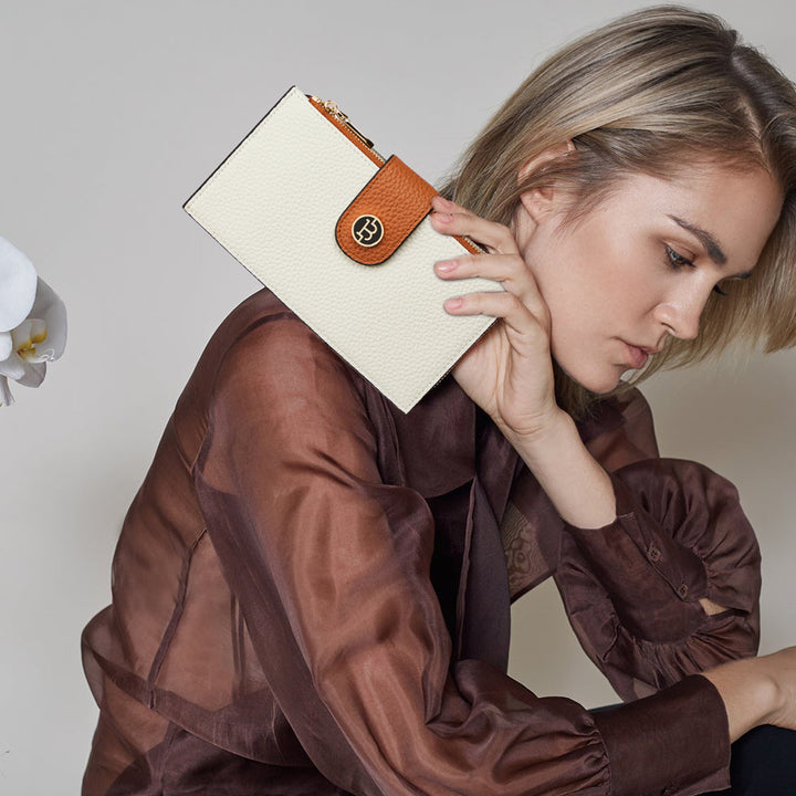 BOSTANTEN Leather Wallets for Women RFID Blocking Slim Bofild Purse Card Holder with Zipper Pocket