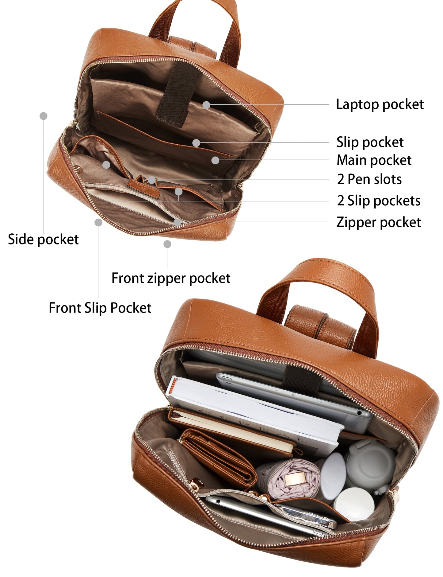 BOSTANTEN Leather Laptop Backpack for Women 15.6 inch Computer Bag College Shoulder Bag Casual Daypack Travel Bag