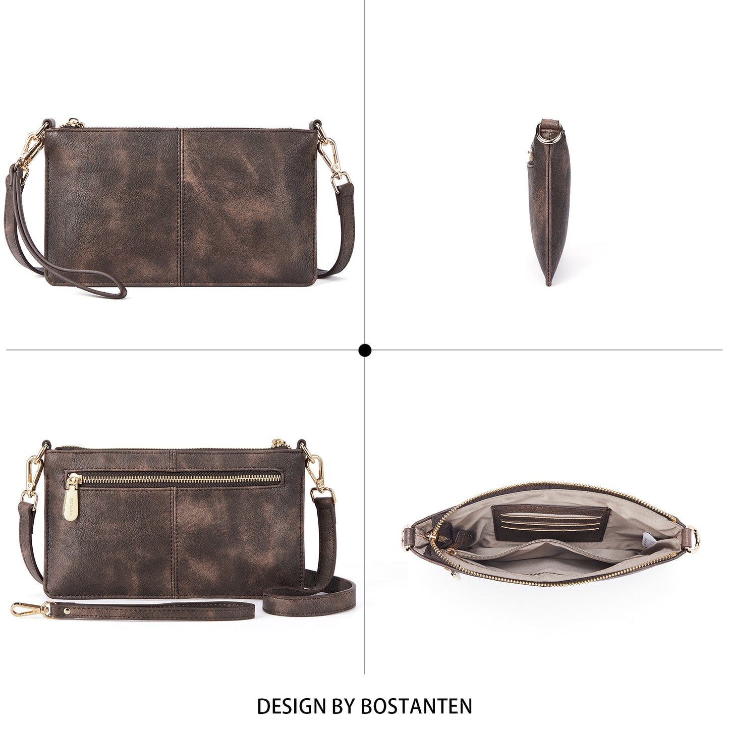 BOSTANTEN Small Purses for Women Crossbody Bags Leather Wristlet Purses Envelope Clutch Purse