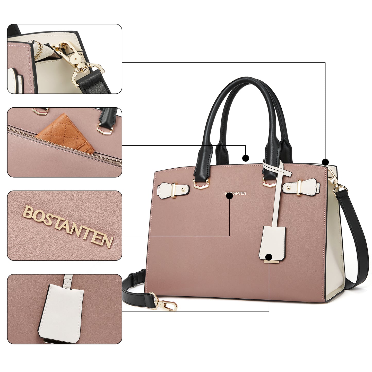 BOSTANTEN Women Leather Handbag Designer Satchel Purses Top Handle Shoulder Totes Crossbody Bag
