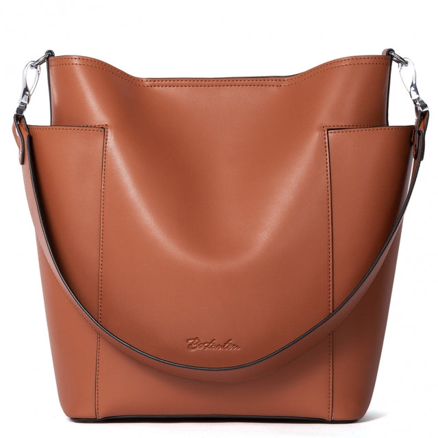 Bostan Ten BOSTANTEN Women's Leather Designer Handbags Tote Purses Shoulder Bucket Bags, Size: 5.1, Brown