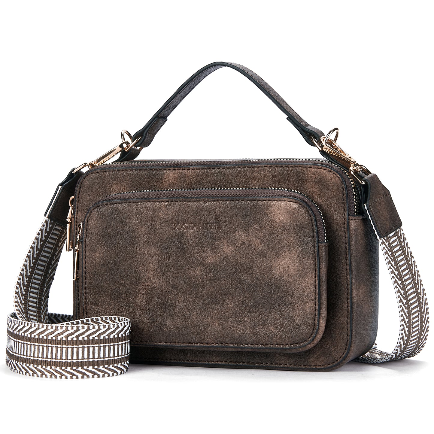 BOSTANTEN Crossbody Bags for Women Trendy Vegan Leather Purses Top Handle Shoulder Handbags with Wide Strap