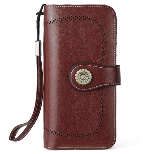 BOSTANTEN Womens Wallet Genuine Leather Large Capacity Wristlet Clutch Purse Credit Card Holder with RFID Blocking