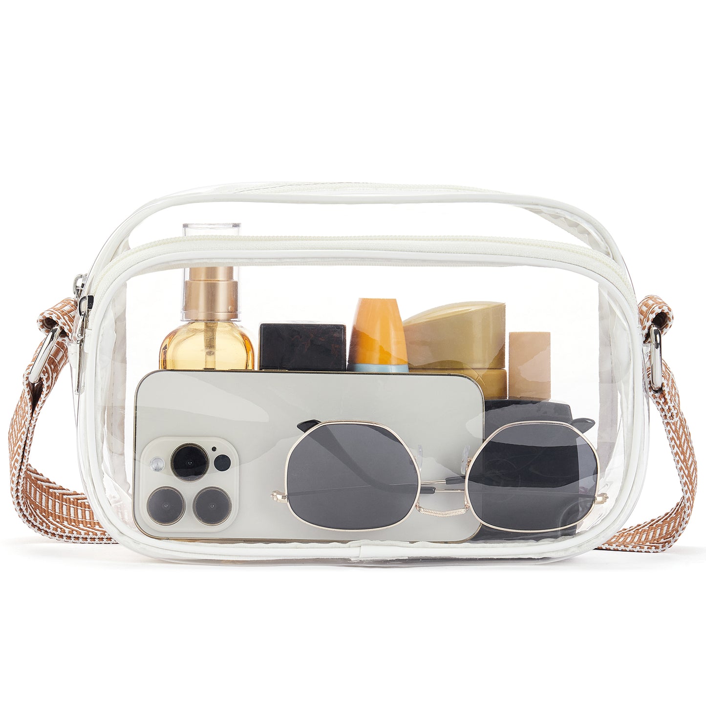 BOSTANTEN Clear Crossbody Purse for Women Triple Zip Cell Phone Handbag with Colored Shoulder Strap