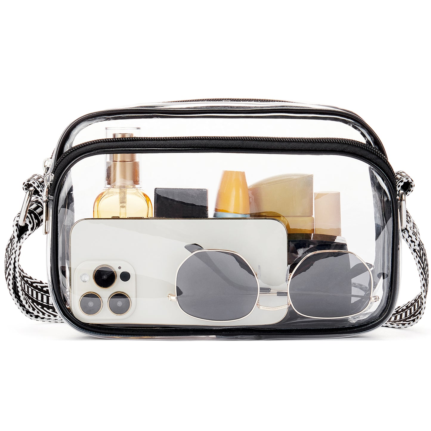 BOSTANTEN Clear Crossbody Purse for Women Triple Zip Cell Phone Handbag with Colored Shoulder Strap