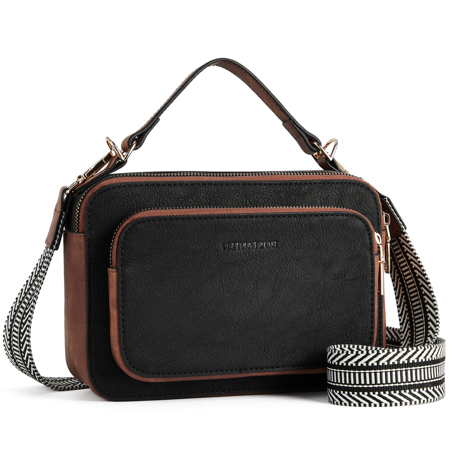 BOSTANTEN Crossbody Bags for Women Trendy Vegan Leather Purses Top Handle Shoulder Handbags with Wide Strap