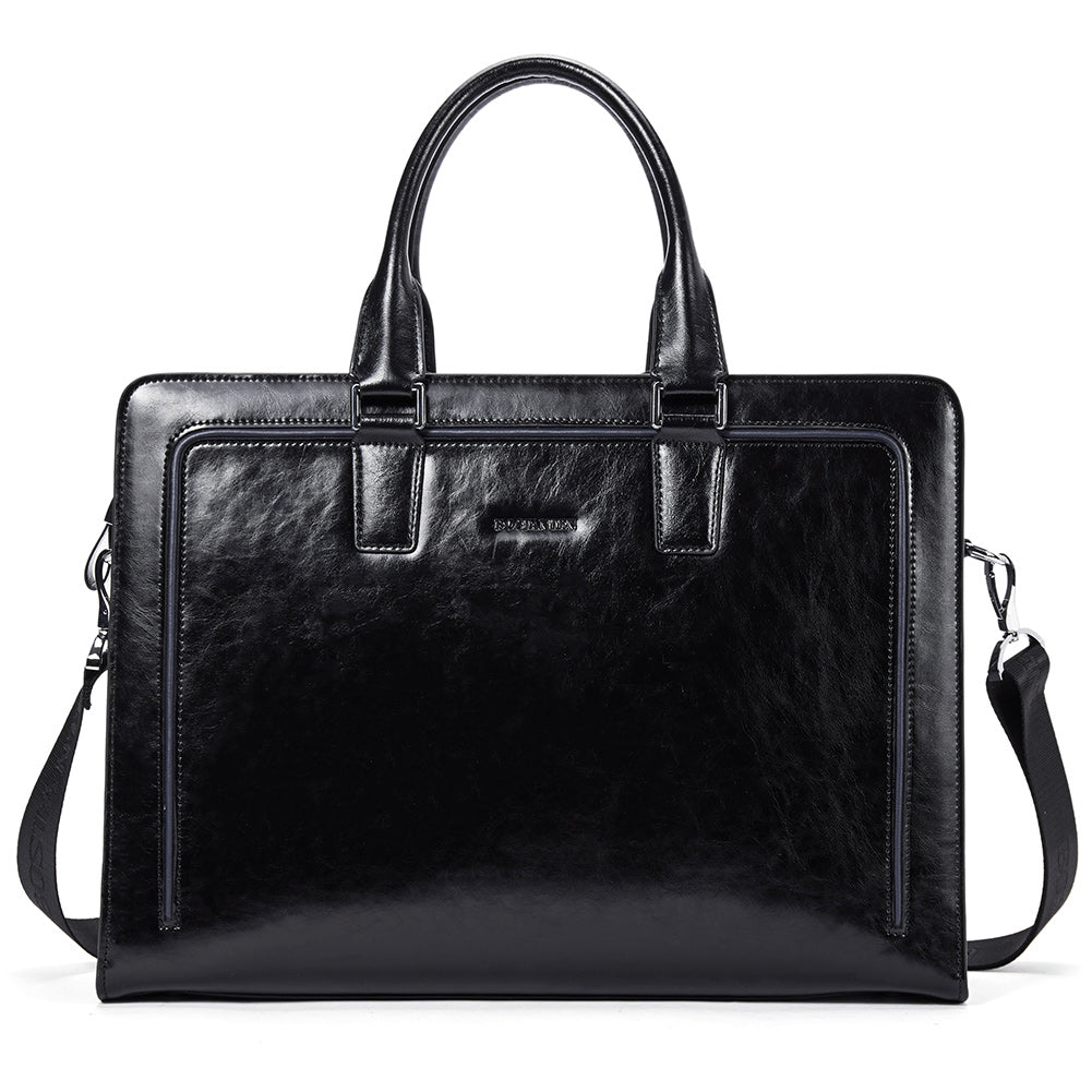 BOSTANTEN Women Genuine Leather Briefcase Tote Business Vintage Handbag 15.6&quot; Laptop Shoulder Bag Black