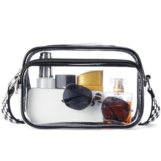 BOSTANTEN Clear Crossbody Purse for Women Triple Zip Cell Phone Handbag with Colored Shoulder Strap