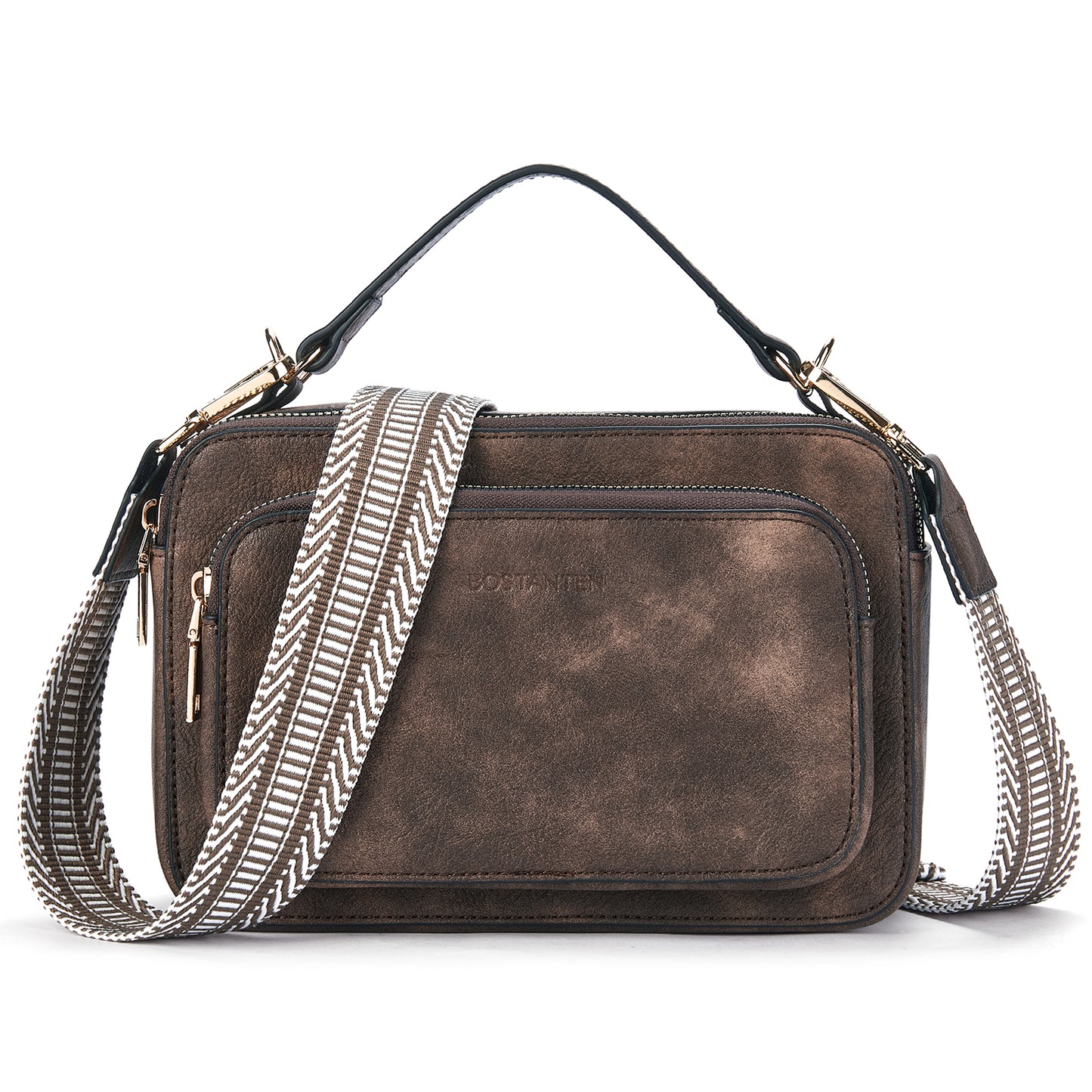 BOSTANTEN Crossbody Bags for Women Trendy Vegan Leather Purses Top Handle Shoulder Handbags with Wide Strap