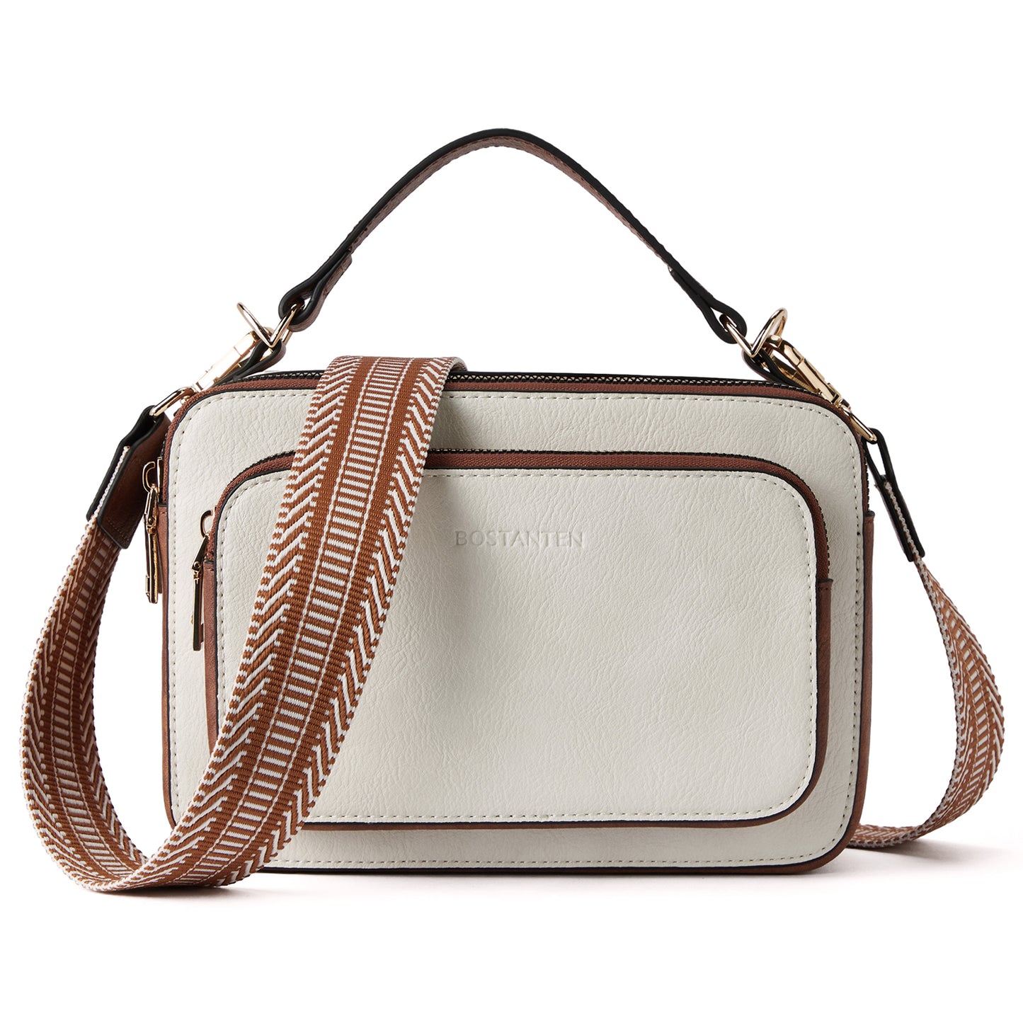 BOSTANTEN Crossbody Bags for Women Trendy Vegan Leather Purses Top Handle Shoulder Handbags with Wide Strap