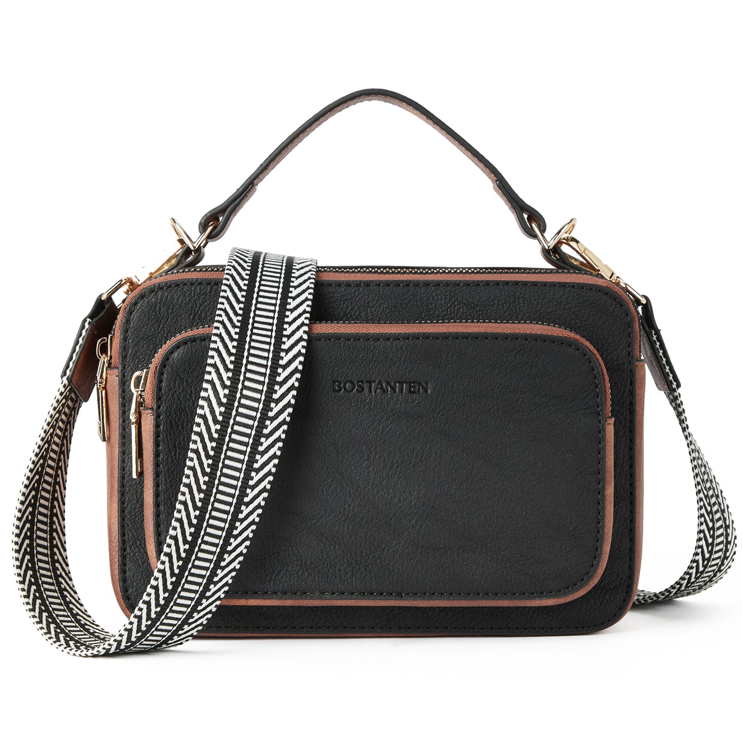 BOSTANTEN Crossbody Bags for Women Trendy Vegan Leather Purses Top Handle Shoulder Handbags with Wide Strap