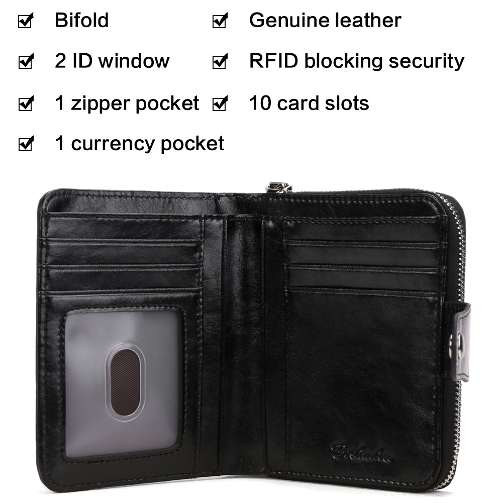 BOSTANTEN Leather Wallets for Women RFID Blocking Zipper Pocket Small Bifold Wallet Card Case