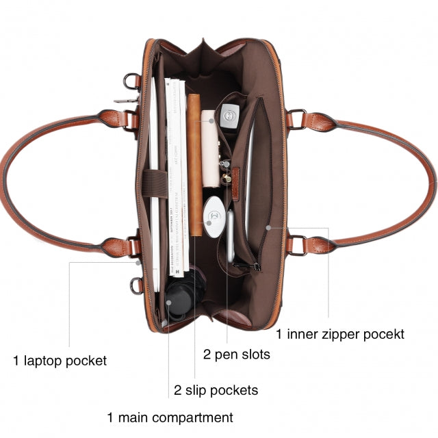 BOSTANTEN Briefcase for Women Leather 15.6 inch Laptop Shoulder Bags Office Work Crossbody Handbag Brown