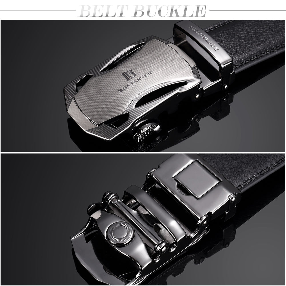 Big Sale New BOSTANTEN Men's Leather Ratchet Dress Belt with Automatic Sliding Buckle