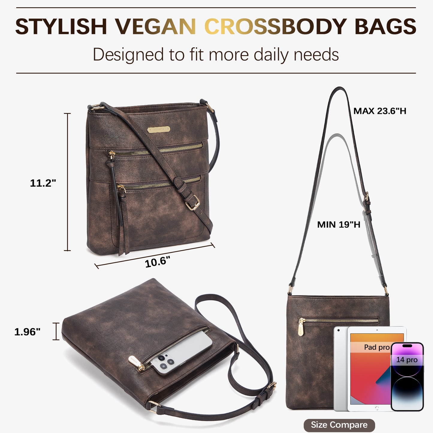 BOSTANTEN Crossbody Bags Purses for Women Trendy Soft Shoulder Handbags with Adjustable Strap Zipper Pocket Medium