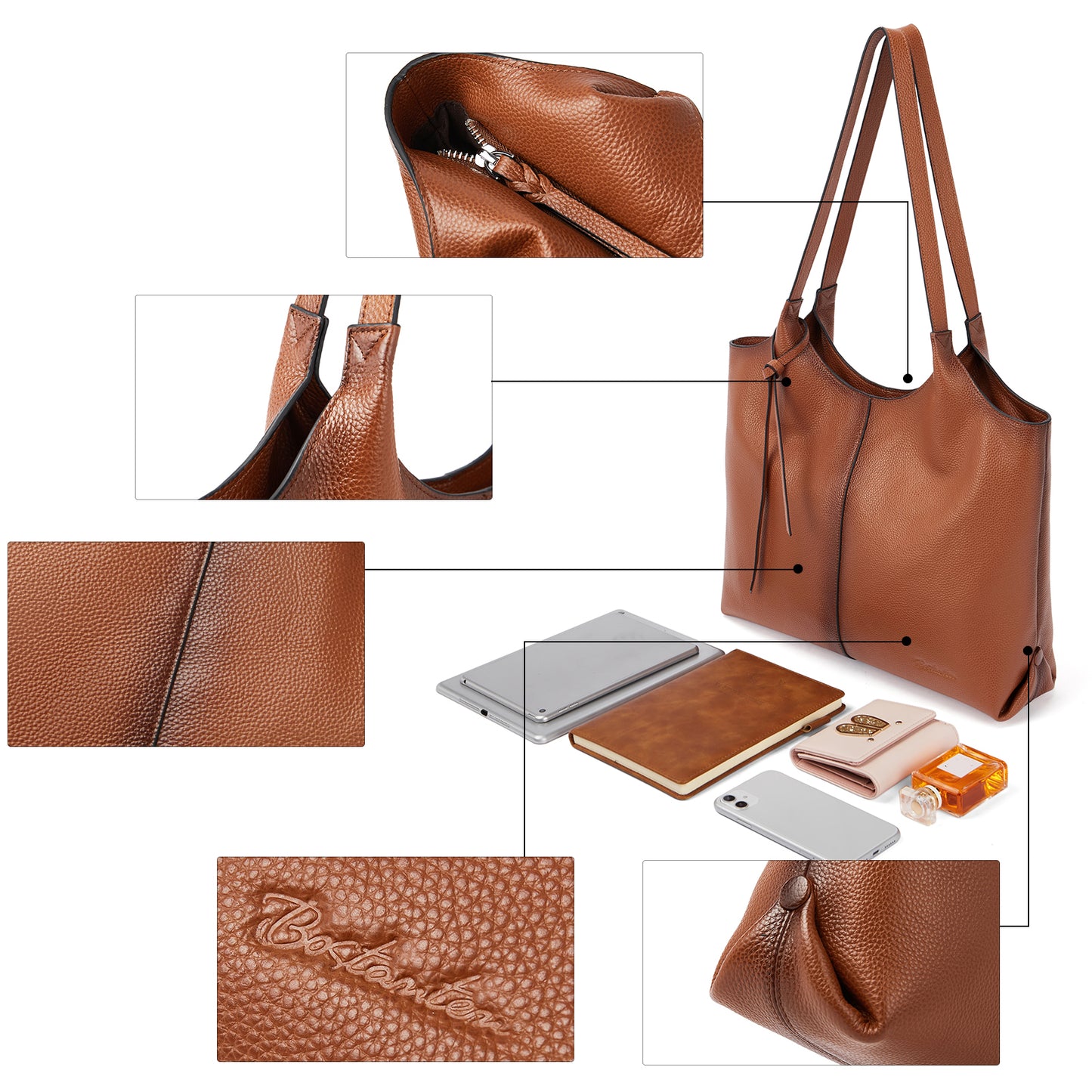 BOSTANTEN Women Handbags Designer Shoulder Tote Bag Soft Genuine Leather Top-handle Purse