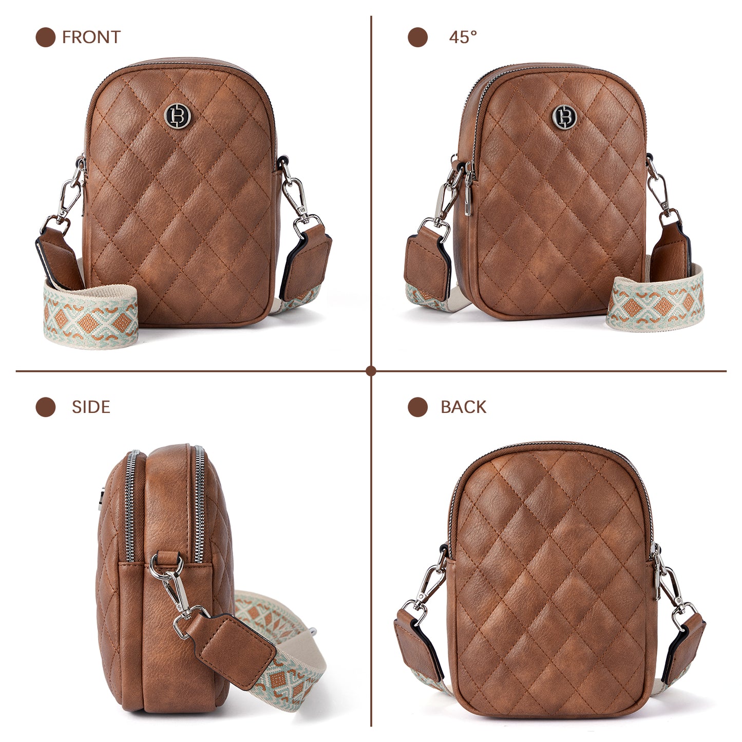 BOSTANTEN Small Cell Phone Crossbody Bags Trendy Quilted Leather Cross Body Wallet Purse Adjustable Strap