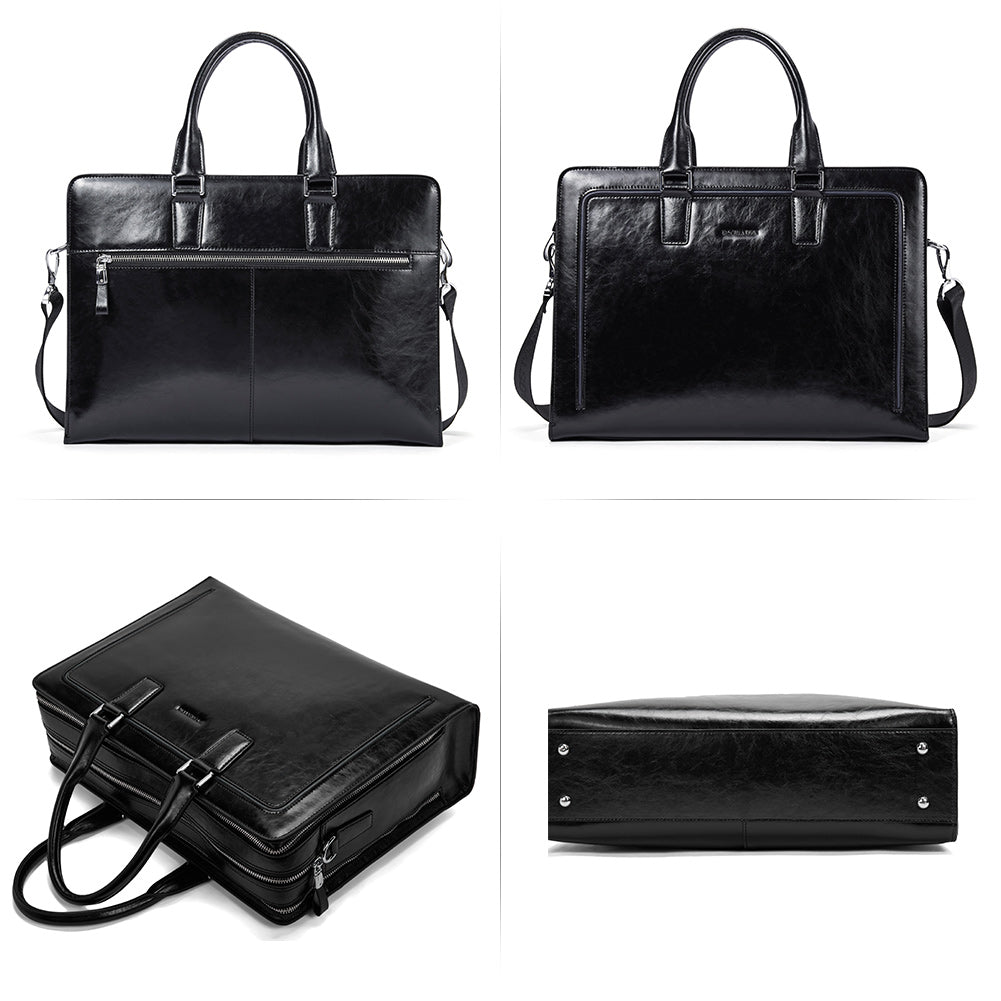 BOSTANTEN Women Genuine Leather Briefcase Tote Business Vintage Handbag 15.6" Laptop Shoulder Bag Black