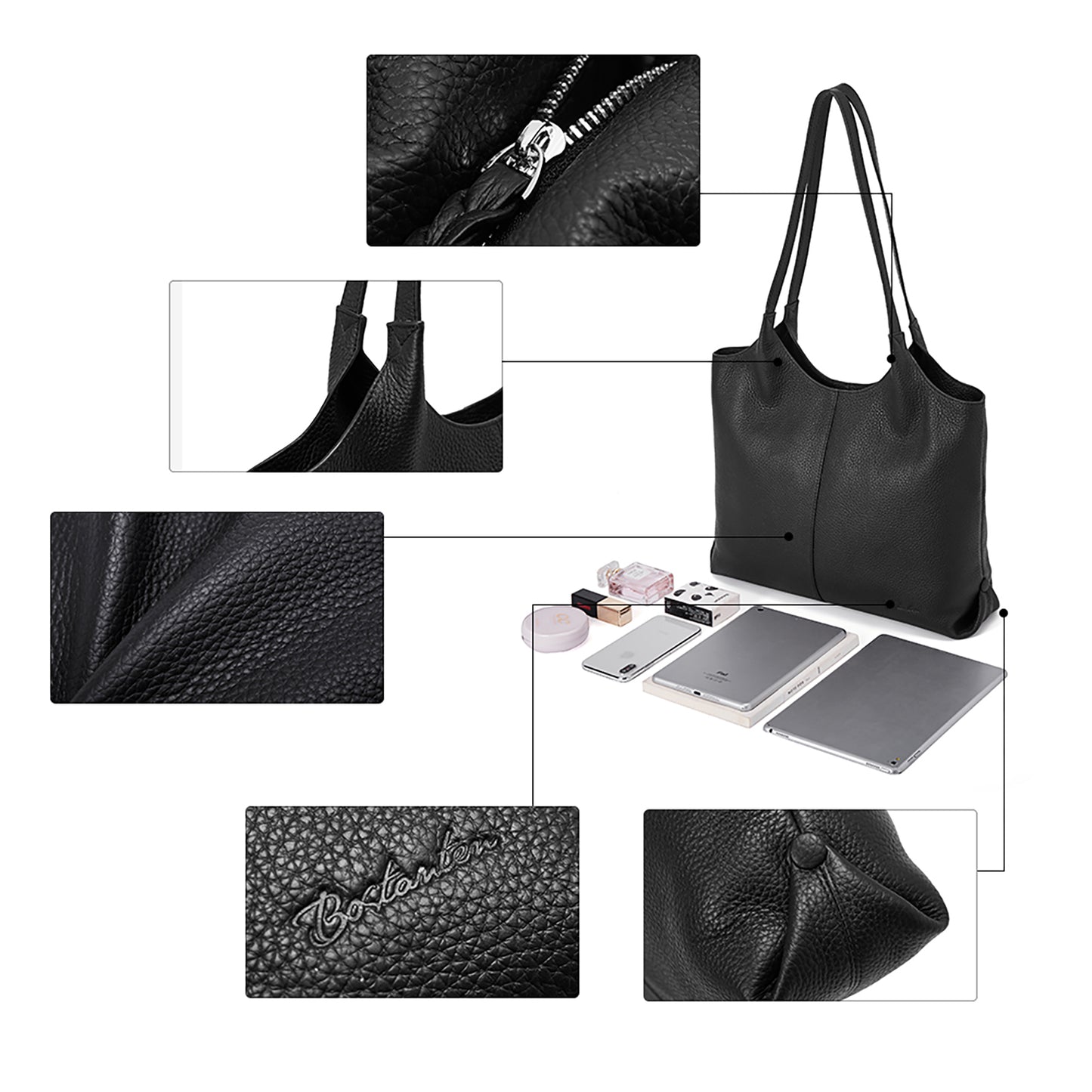 BOSTANTEN Women Handbags Designer Shoulder Tote Bag Soft Genuine Leather Top-handle Purse