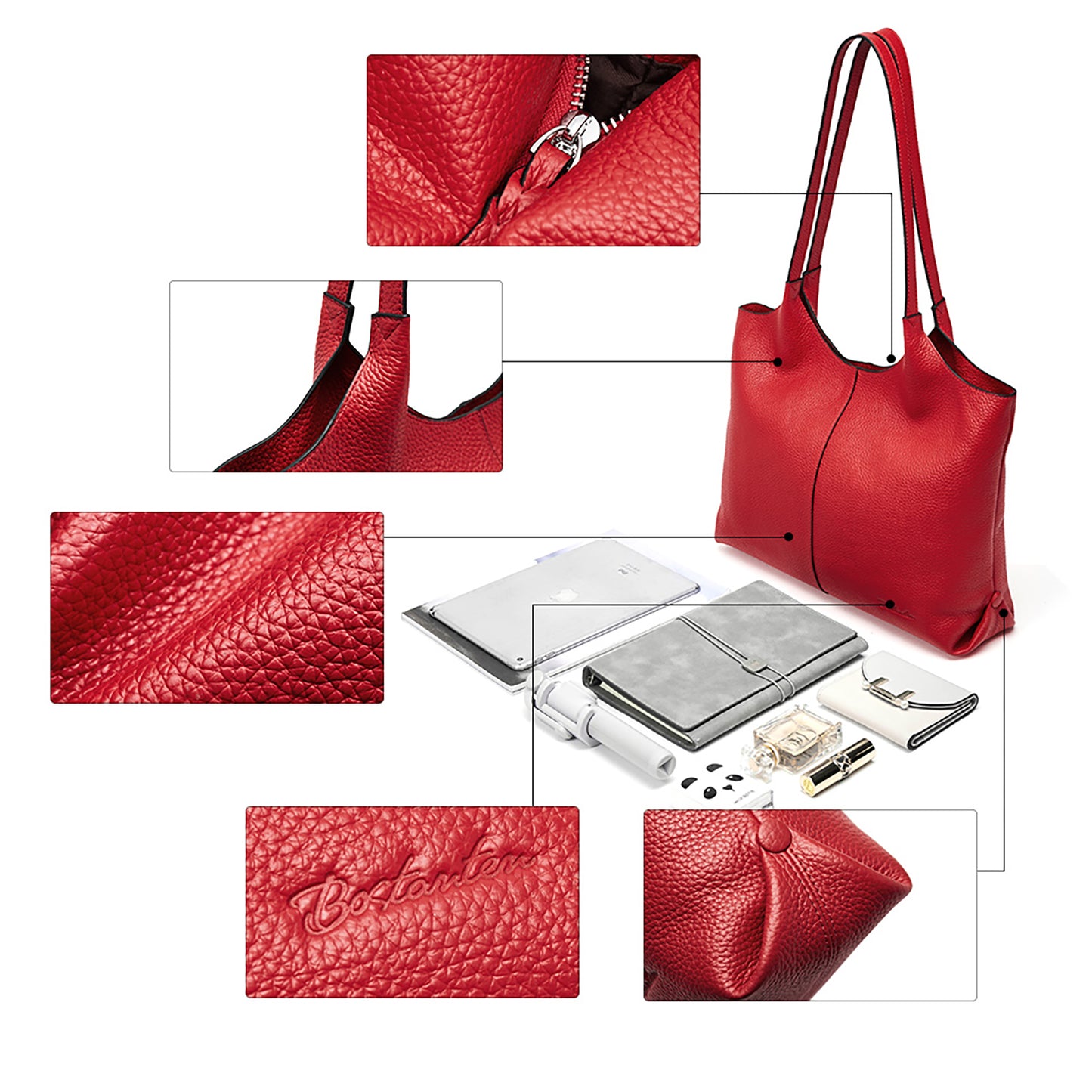 BOSTANTEN Women Handbags Designer Shoulder Tote Bag Soft Genuine Leather Top-handle Purse
