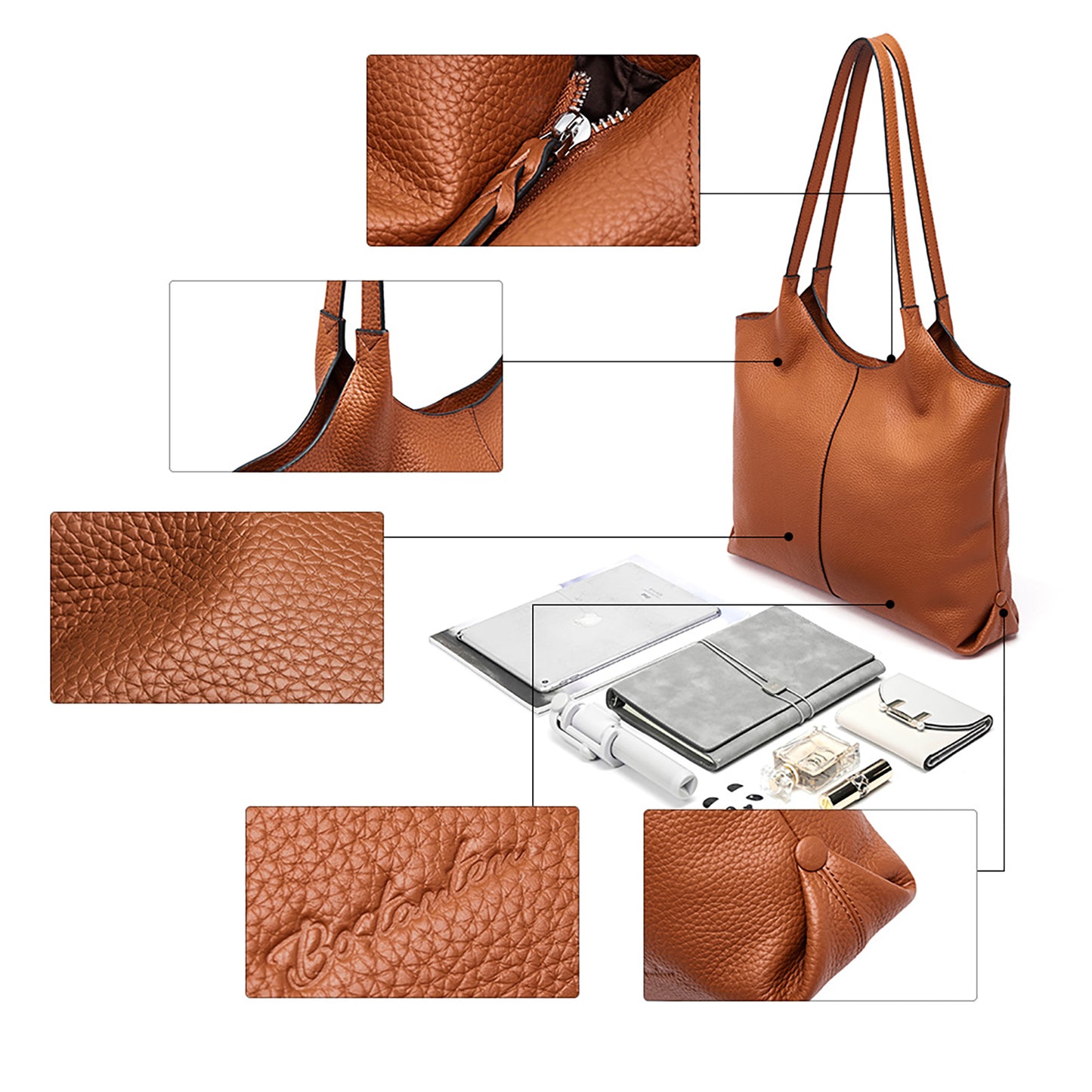 BOSTANTEN Women Handbags Designer Shoulder Tote Bag Soft Genuine Leather Top-handle Purse