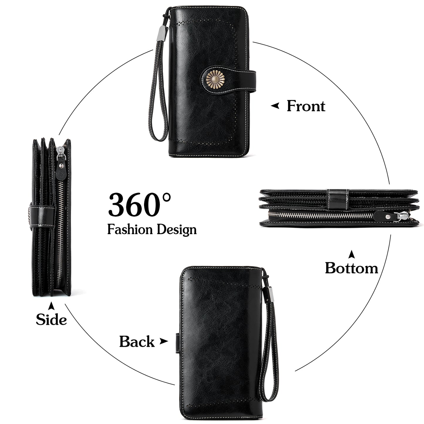 BOSTANTEN Womens Wallet Genuine Leather Large Capacity Wristlet Clutch Purse Credit Card Holder with RFID Blocking