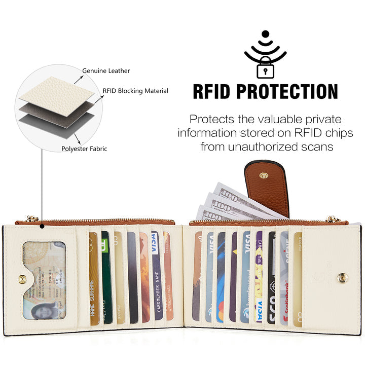 BOSTANTEN Leather Wallets for Women RFID Blocking Slim Bofild Purse Card Holder with Zipper Pocket