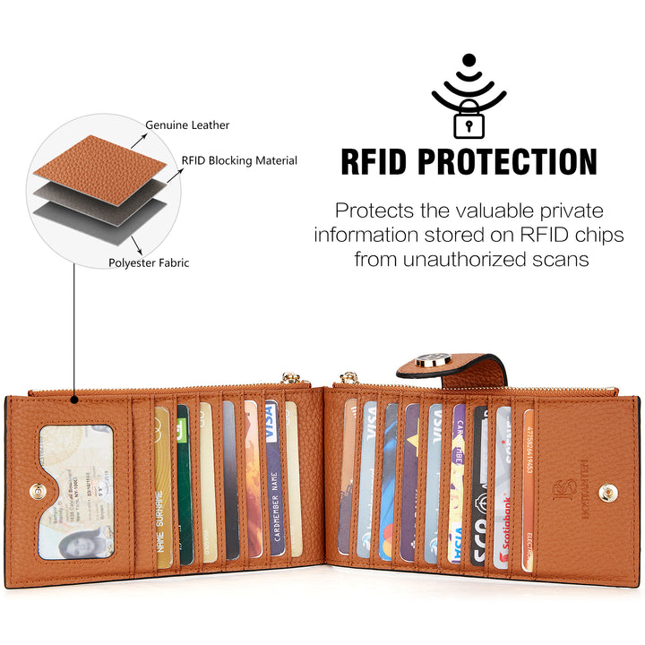 BOSTANTEN Leather Wallets for Women RFID Blocking Slim Bofild Purse Card Holder with Zipper Pocket