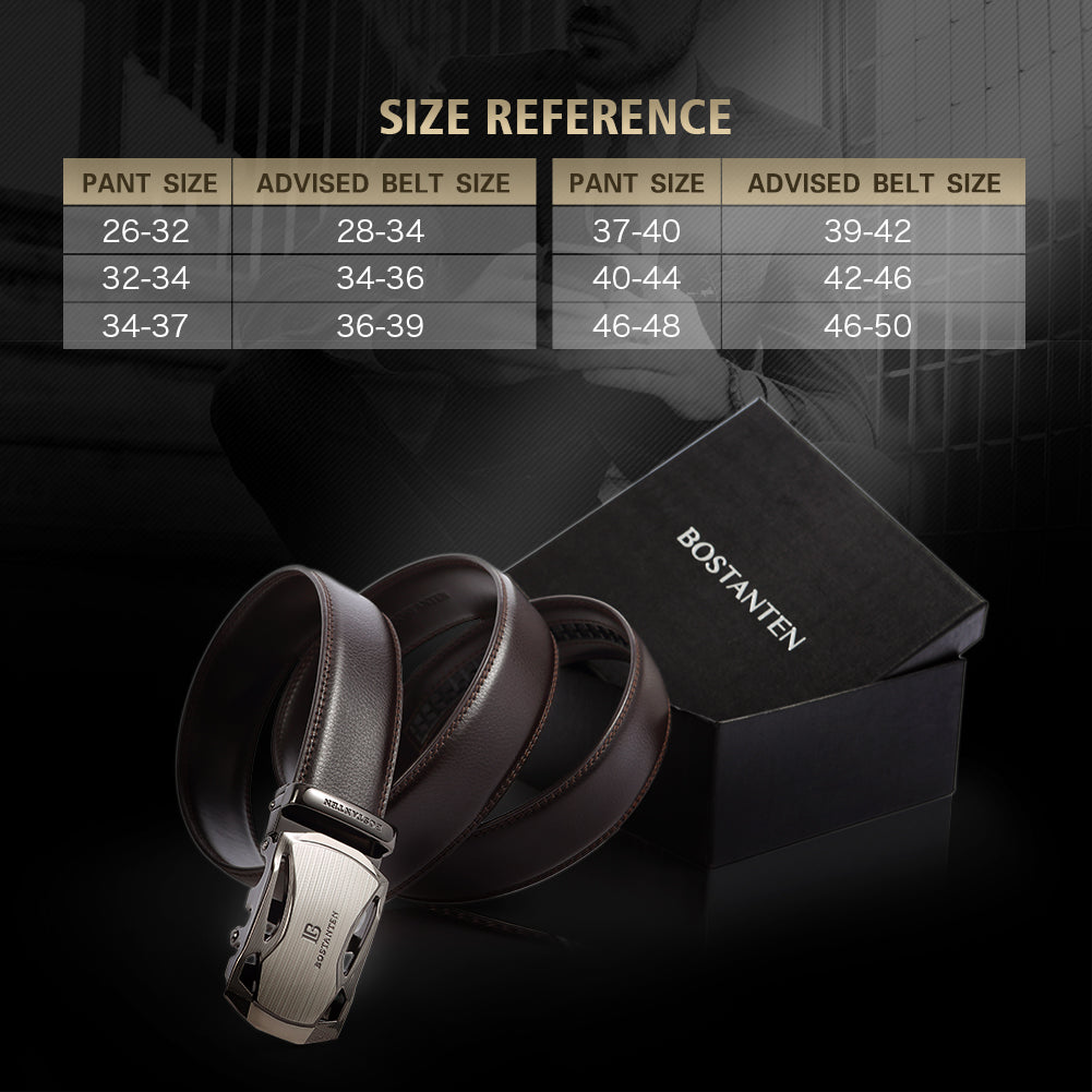 Big Sale New BOSTANTEN Men's Leather Ratchet Dress Belt with Automatic Sliding Buckle
