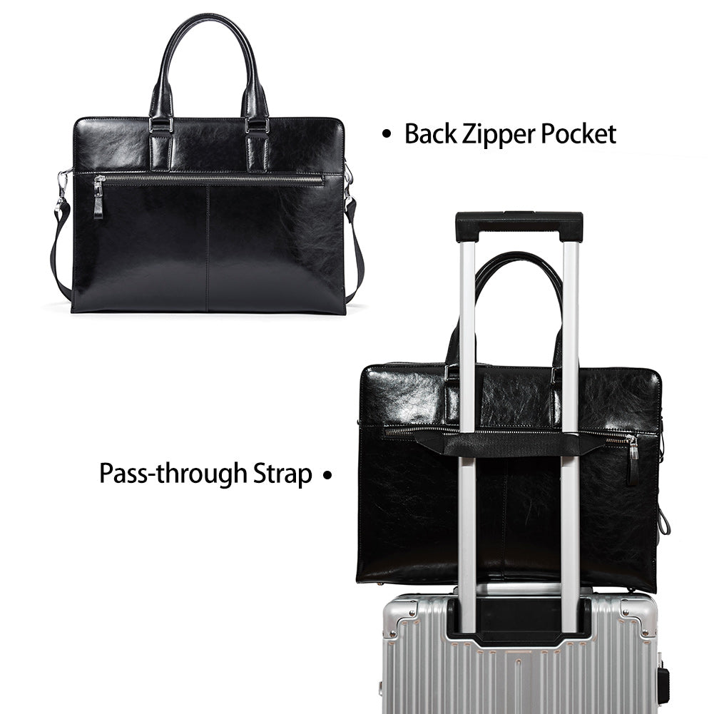BOSTANTEN Women Genuine Leather Briefcase Tote Business Vintage Handbag 15.6" Laptop Shoulder Bag Black