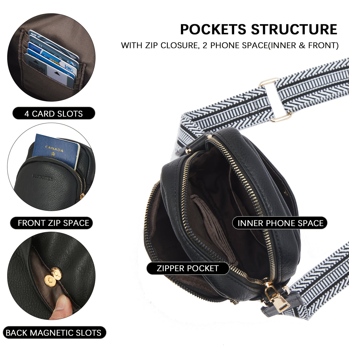 BOSTANTEN Small Crossbody Bags for Women Designer Zip Cell Phone Purse Shoulder Handbags Wallet with Card Slots
