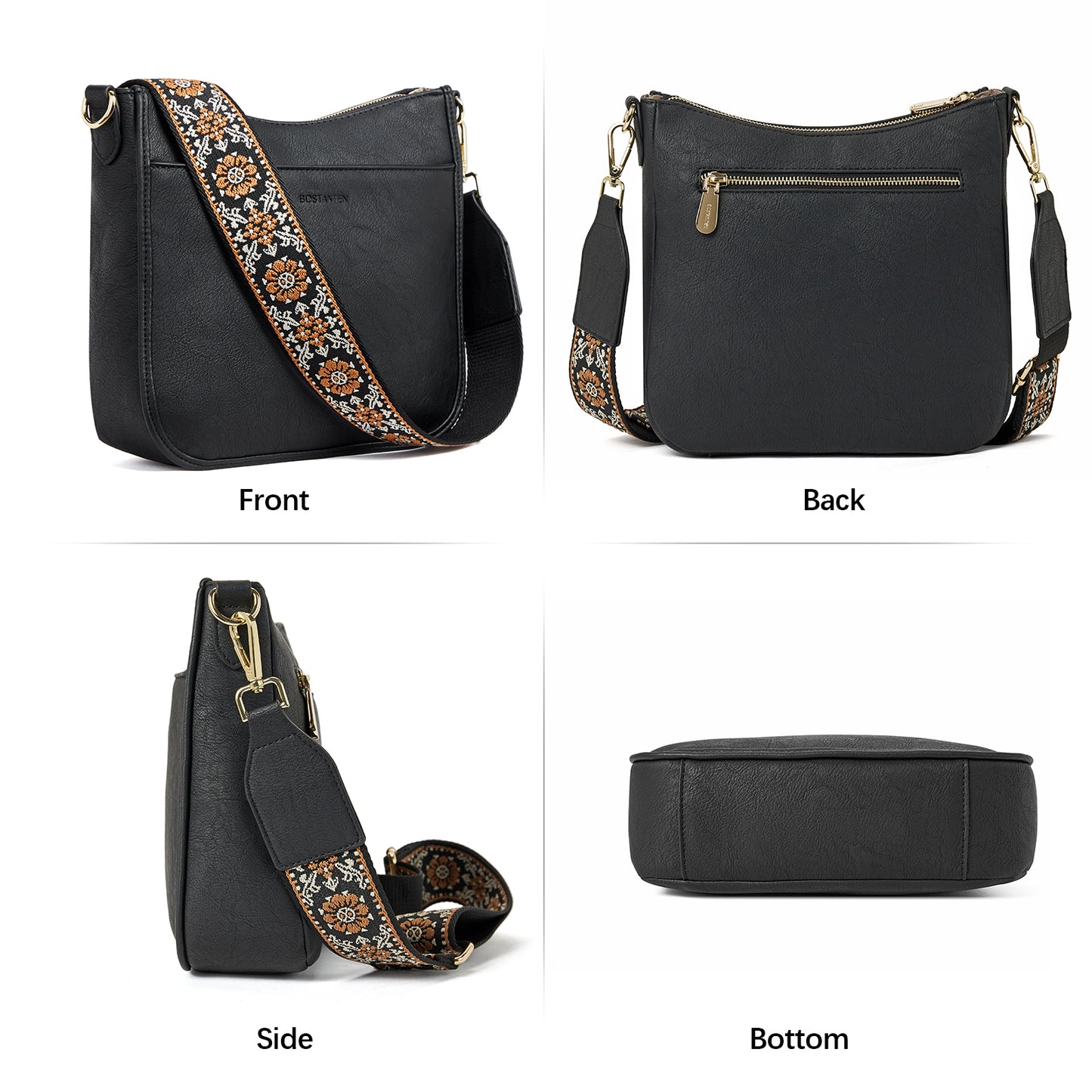 BOSTANTEN Crossbody Bags for Women Trendy Vegan Leather Hobo Purses Shoulder Handbags With Wide Shoulder Strap