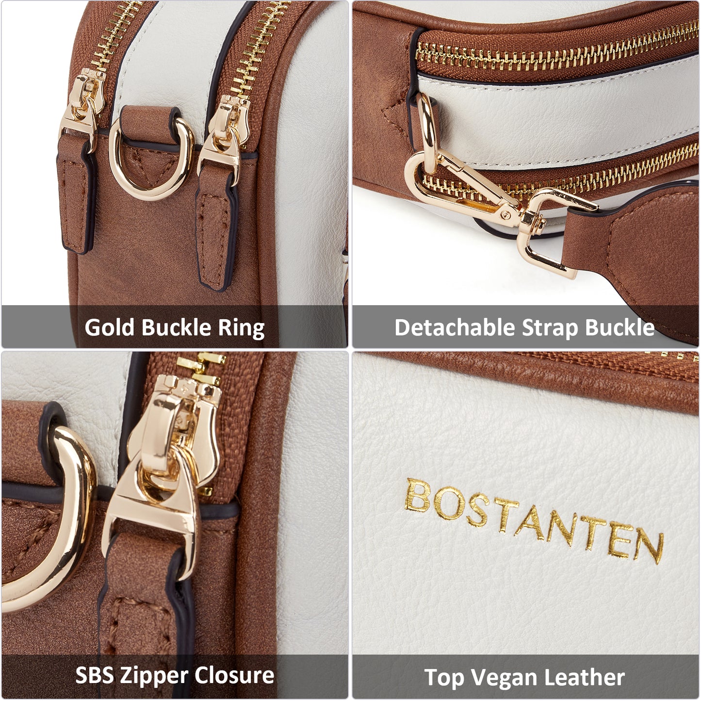 BOSTANTEN Crossbody Bags for Women Vegan Leather Purse Shoulder Handbags with Wide Strap