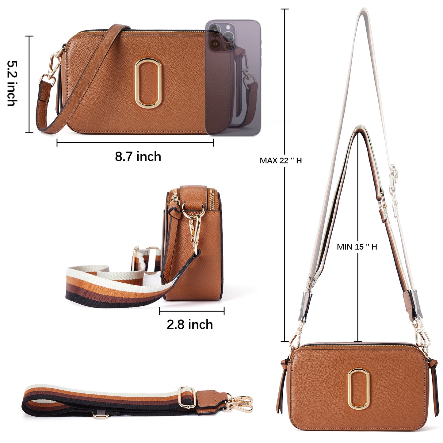 BOSTANTEN Crossbody Bags for Women Leather Snapshot Purses Shoulder Handbags with 2 Adjustable Wide Strap