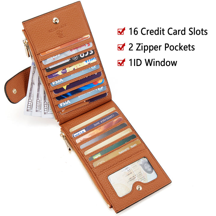 BOSTANTEN Leather Wallets for Women RFID Blocking Slim Bofild Purse Card Holder with Zipper Pocket