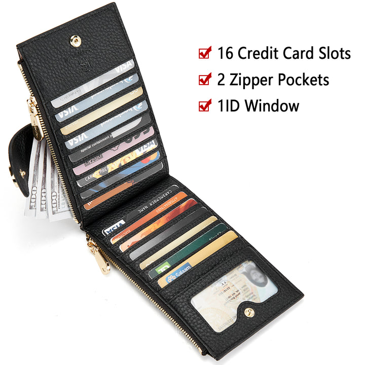 BOSTANTEN Leather Wallets for Women RFID Blocking Slim Bofild Purse Card Holder with Zipper Pocket