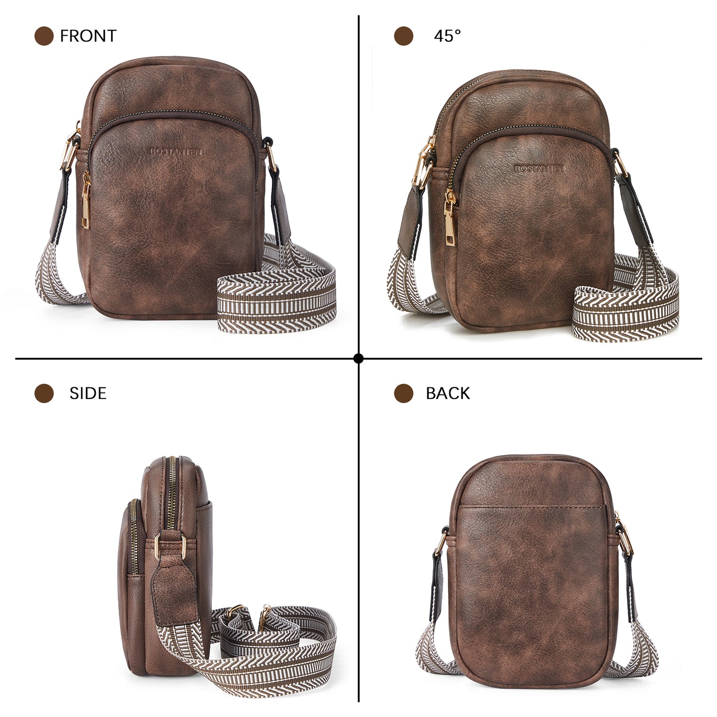 BOSTANTEN Small Crossbody Bags for Women Designer Zip Cell Phone Purse Shoulder Handbags Wallet with Card Slots