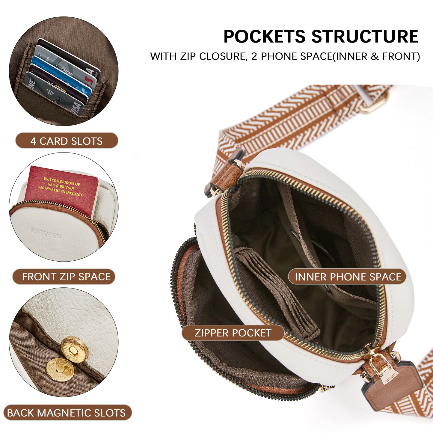 BOSTANTEN Small Crossbody Bags for Women Designer Zip Cell Phone Purse Shoulder Handbags Wallet with Card Slots