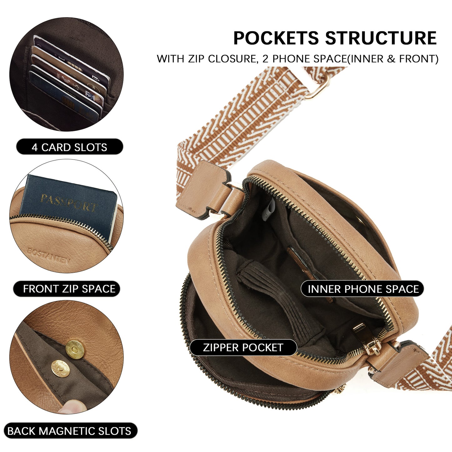 BOSTANTEN Small Crossbody Bags for Women Designer Zip Cell Phone Purse Shoulder Handbags Wallet with Card Slots