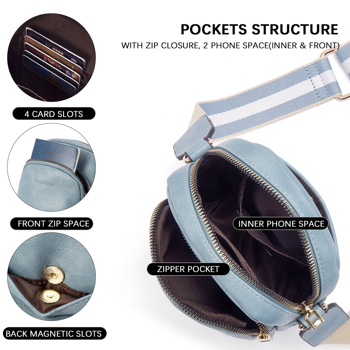 BOSTANTEN Small Crossbody Bags for Women Designer Zip Cell Phone Purse Shoulder Handbags Wallet with Card Slots