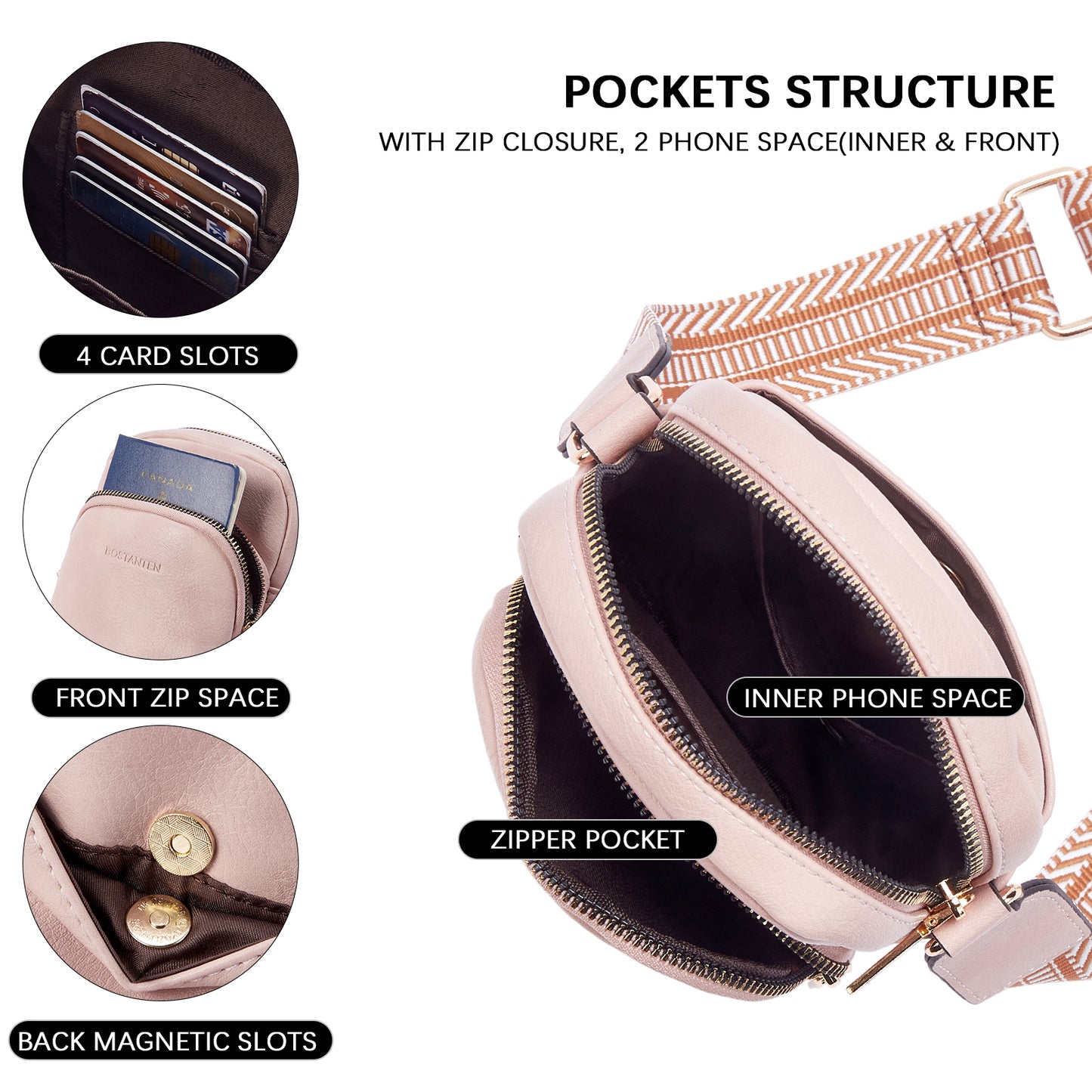 BOSTANTEN Small Crossbody Bags for Women Designer Zip Cell Phone Purse Shoulder Handbags Wallet with Card Slots